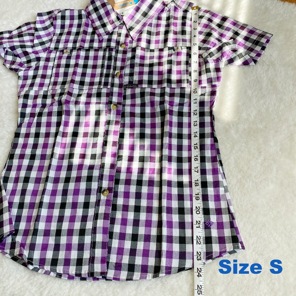 Columbia, Women's PFG Bonehead Short Sleeve Shirts, Purple Plaid, Size S / XL - Picture 9 of 12